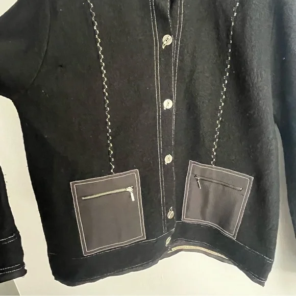 Chicos Vintage 100% Wool Button Front Mock Neck Jacket Size Large - Picture 9 of 11